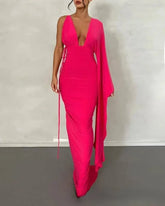 Rose Red Maxi Dress for Elegant Backless Evening Wear - Himpall